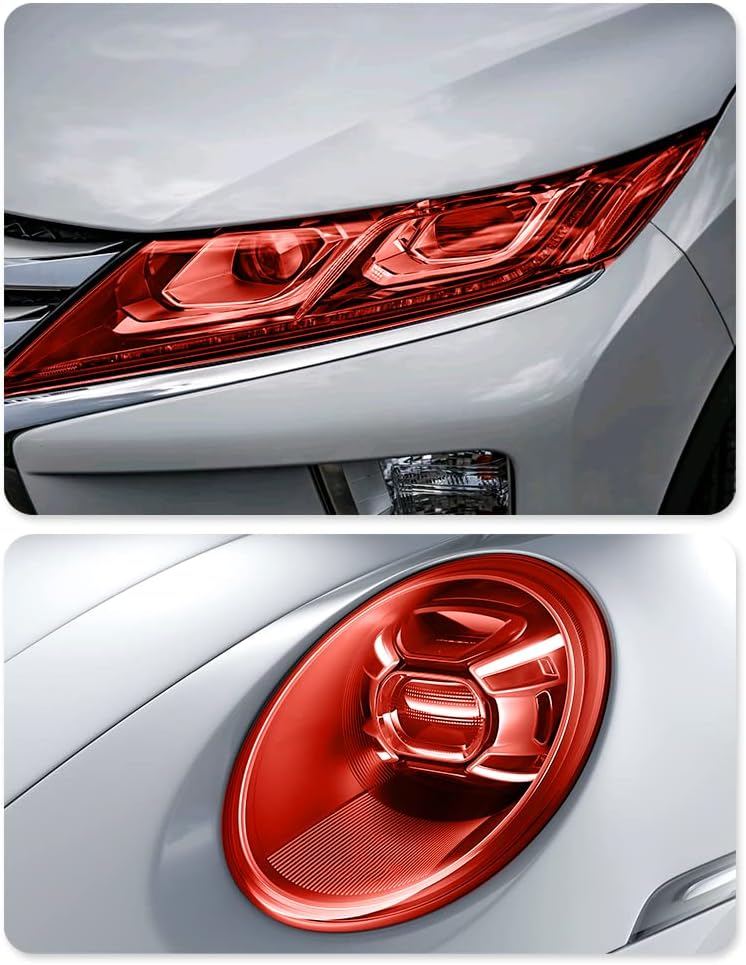 wedfish 12 X 48inch Car Light Tint Film, Cuttable&Stretchability Car Headlight Taillight Fog Light Vivid Vinyl Wrap Protector,Non-Marking Self-Adhesive Decals Car Decor (Red) - Image 3